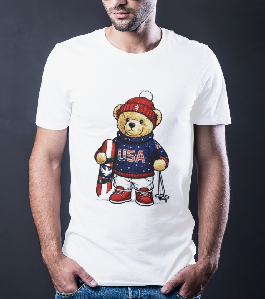 USA Teddy Bear Winter Olympics 2026 Skiing T-Shirt
