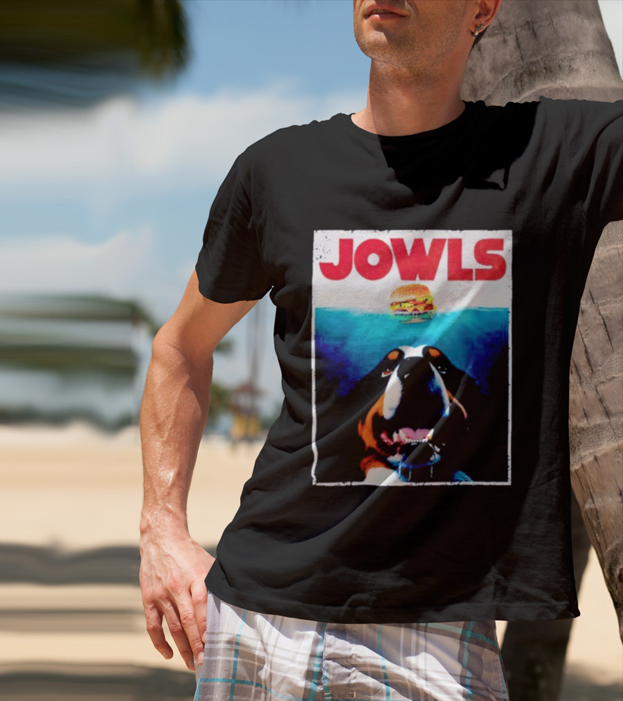 JOWLS Bernese Mountain Dog Burger Parody Jaws Movie T-Shirt