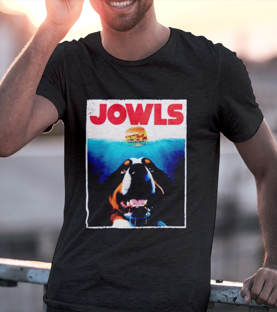 JOWLS Bernese Mountain Dog Burger Parody Jaws Movie T-Shirt