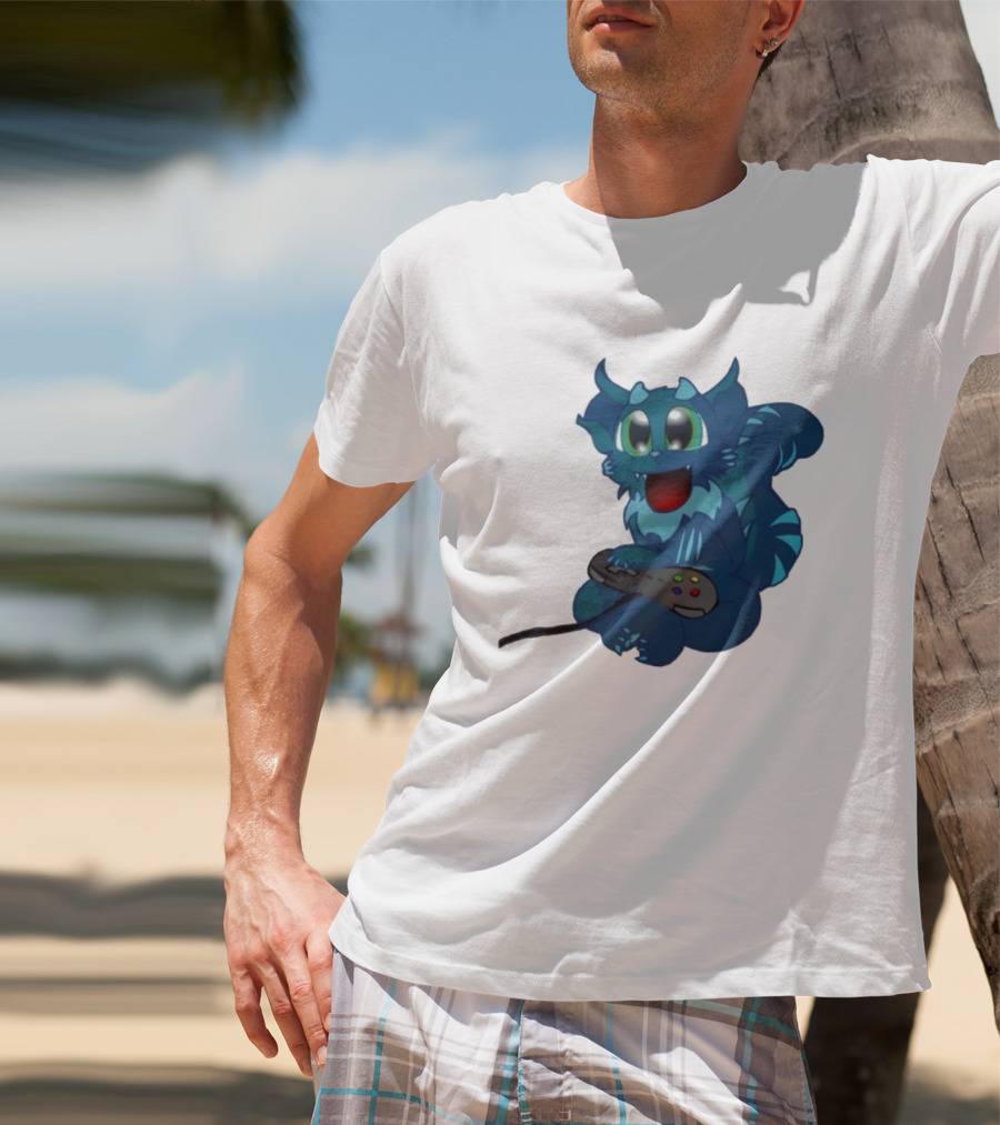ThaBeast Gamer Blue Creature Playing Controller T-Shirt