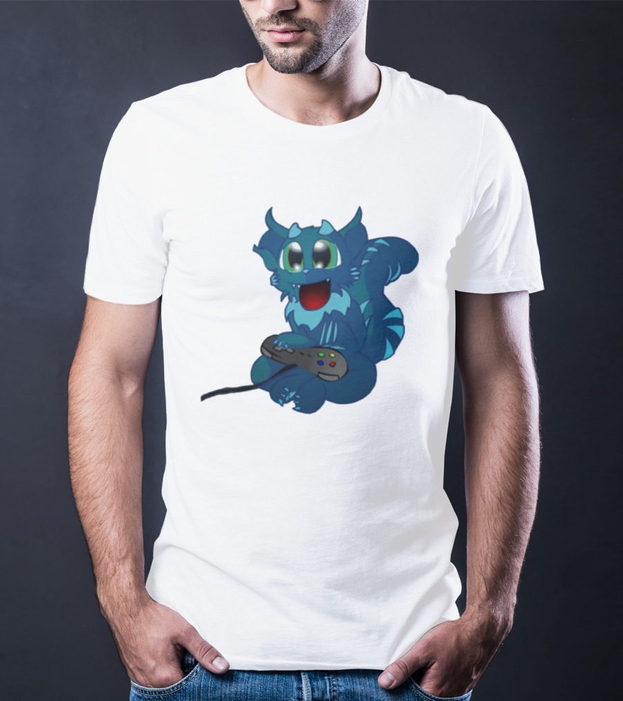 ThaBeast Gamer Blue Creature Playing Controller T-Shirt