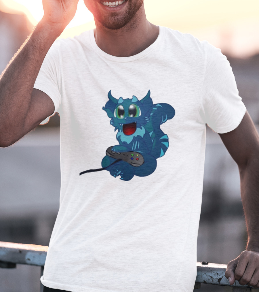 ThaBeast Gamer Blue Creature Playing Controller T-Shirt