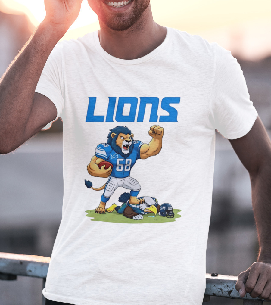 Detroit Lions Dominating Seahawks Rivalry Mascot Showdown T-Shirt