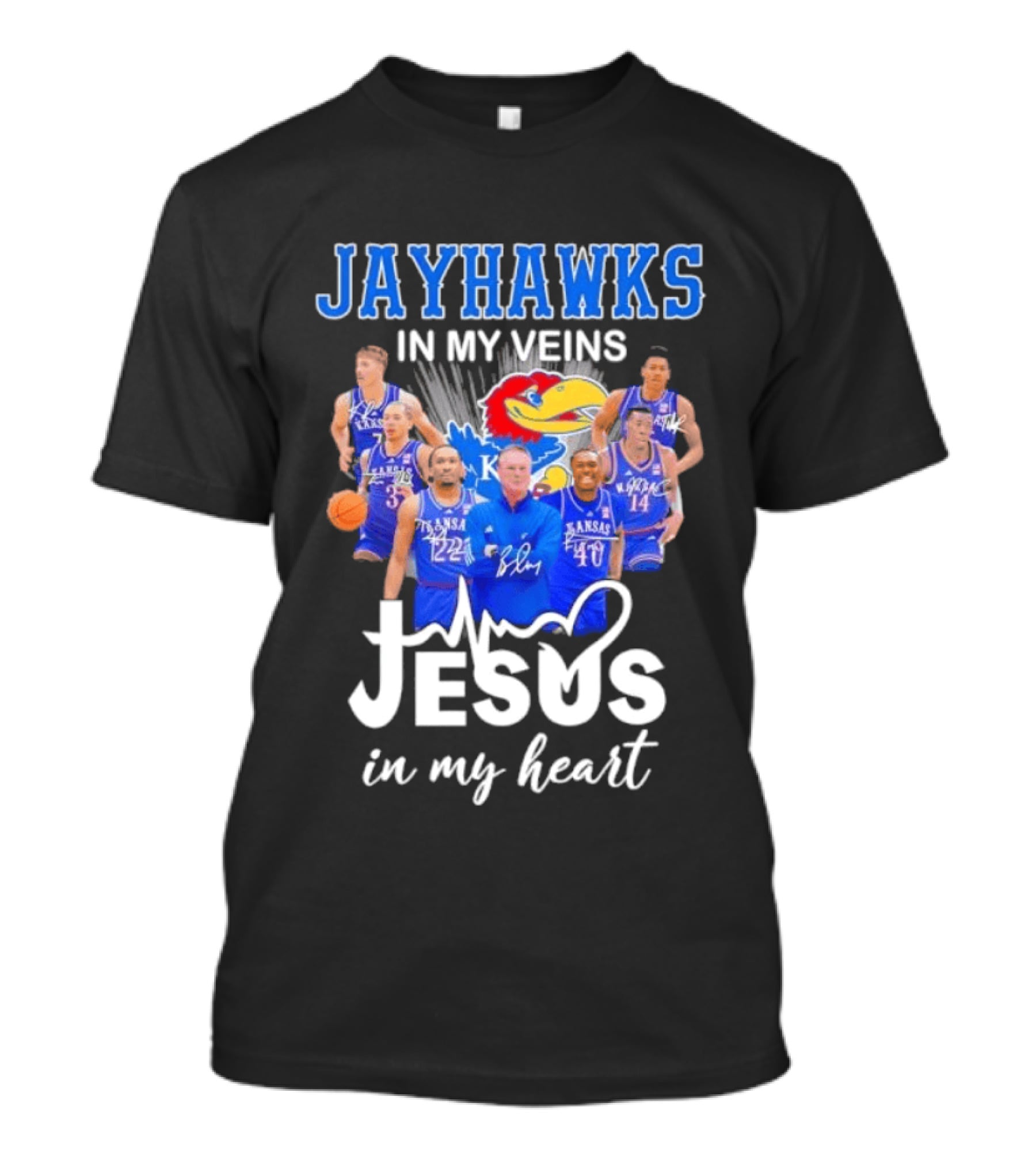 Jayhawks In My Veins Jesus In My Heart Kansas Basketball Coach Bill Self Players T-Shirt