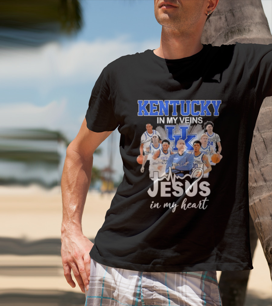 Kentucky Wildcats In My Veins Jesus In My Heart Basketball Coach Mark Pope Players T-Shirt