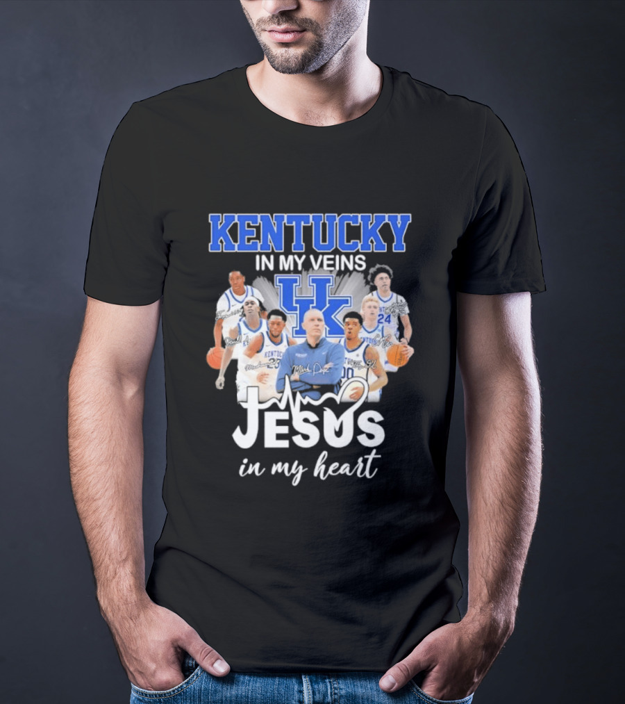 Kentucky Wildcats In My Veins Jesus In My Heart Basketball Coach Mark Pope Players T-Shirt