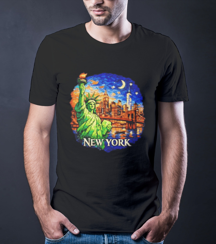New York City Statue Of Liberty And Skyline Mosaic T-Shirt