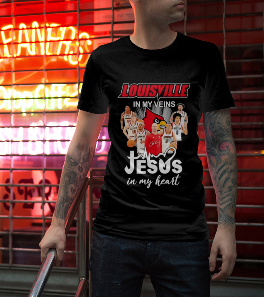 Louisville Cardinals In My Veins Jesus In My Heart Coach Pat Kelsey Players T-Shirt