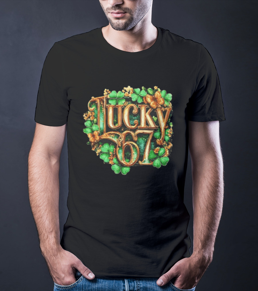 Lucky 67 St Patrick's Day Clover Butterfly 6 7 Meme T-Shirt