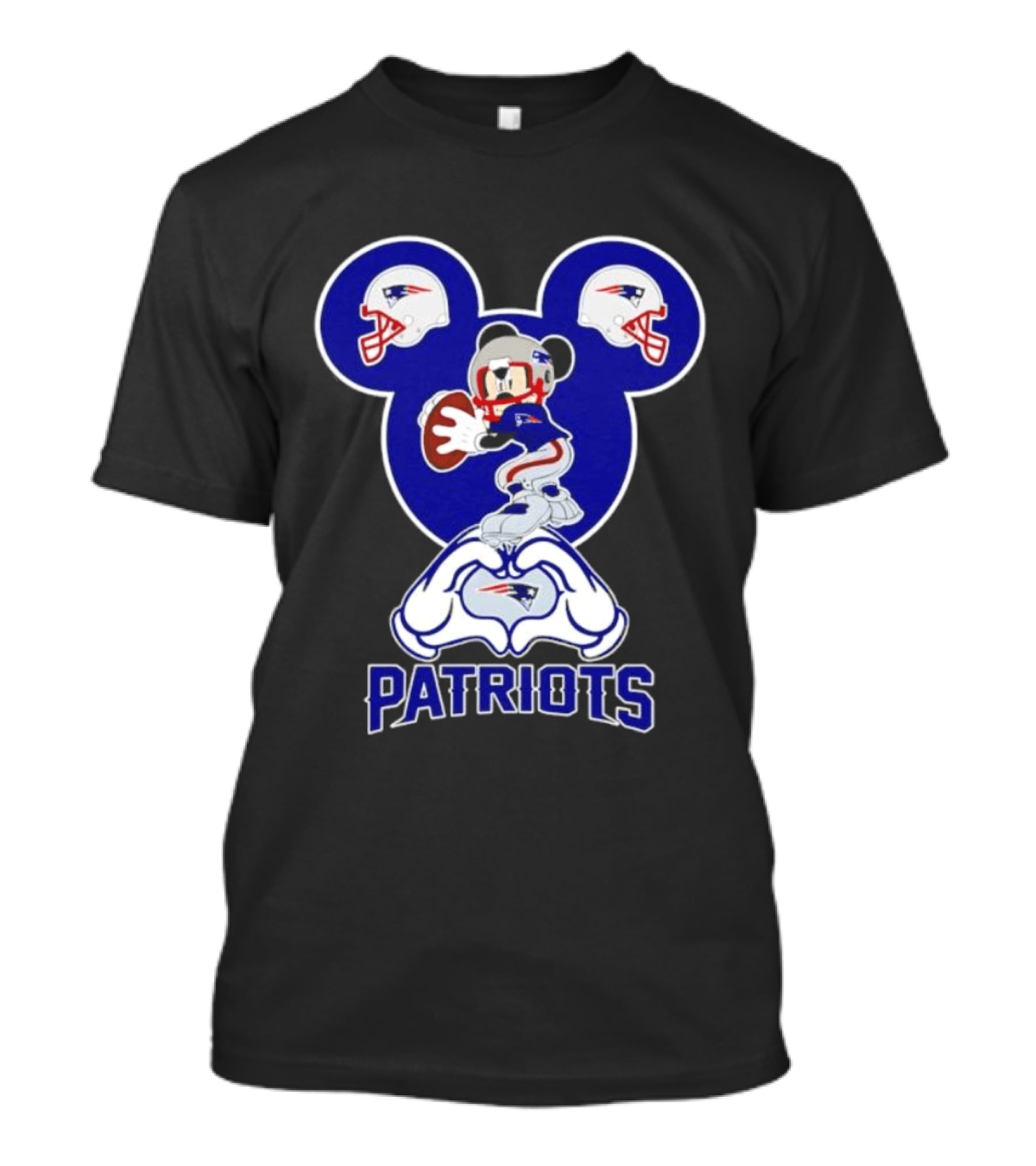 New England Patriots Mickey Mouse Helmet Heart Hands T-Shirt
