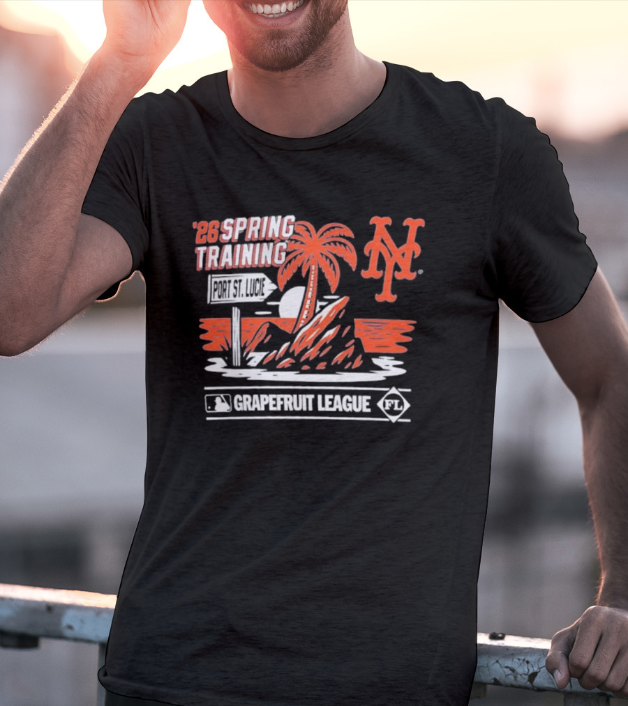 New York Mets 2026 Spring Training Grapefruit League Palm Tree Ocean T-Shirt