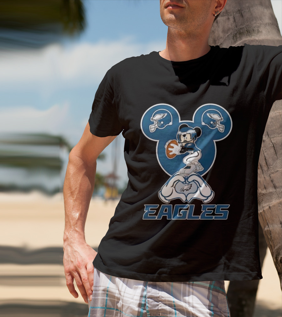 Philadelphia Eagles Mickey Mouse Heart Hands Football T-Shirt