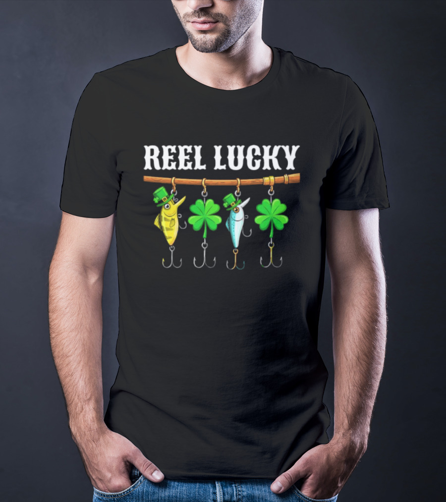 Reel Lucky St Patrick's Day Fishing Shamrock Hooks T-Shirt