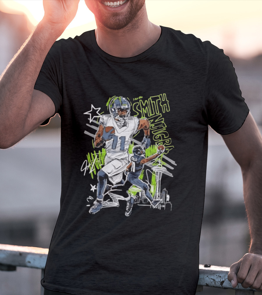 Jaxon Smith Njigba Seattle Seahawks 11 Scribble Football T-Shirt