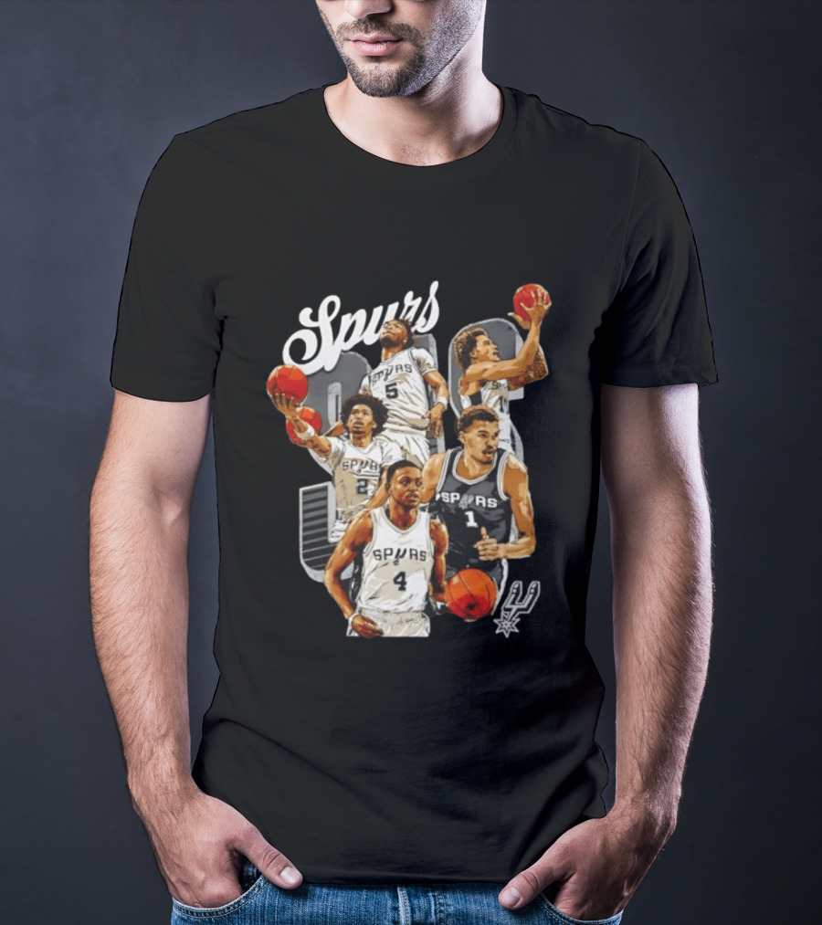 San Antonio Spurs 2026 Starting Five Team Players With Basketballs T-Shirt