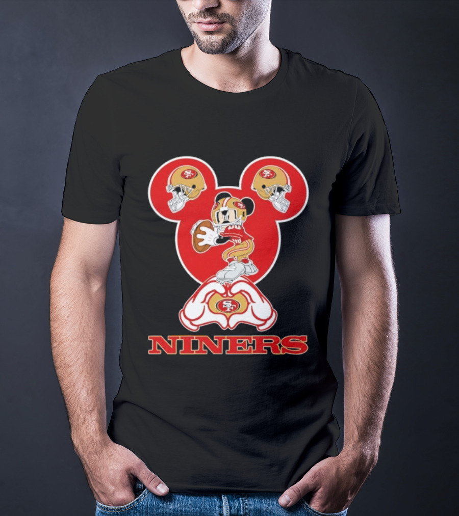 Mickey Mouse San Francisco 49ers Niners Love Heart Hands T-Shirt