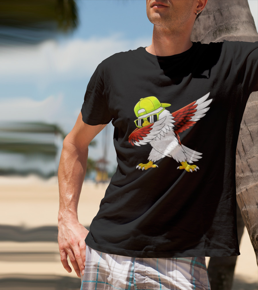 Sea Hawk Dabbing Bird In Neon Cap Football Fan Fun T-Shirt