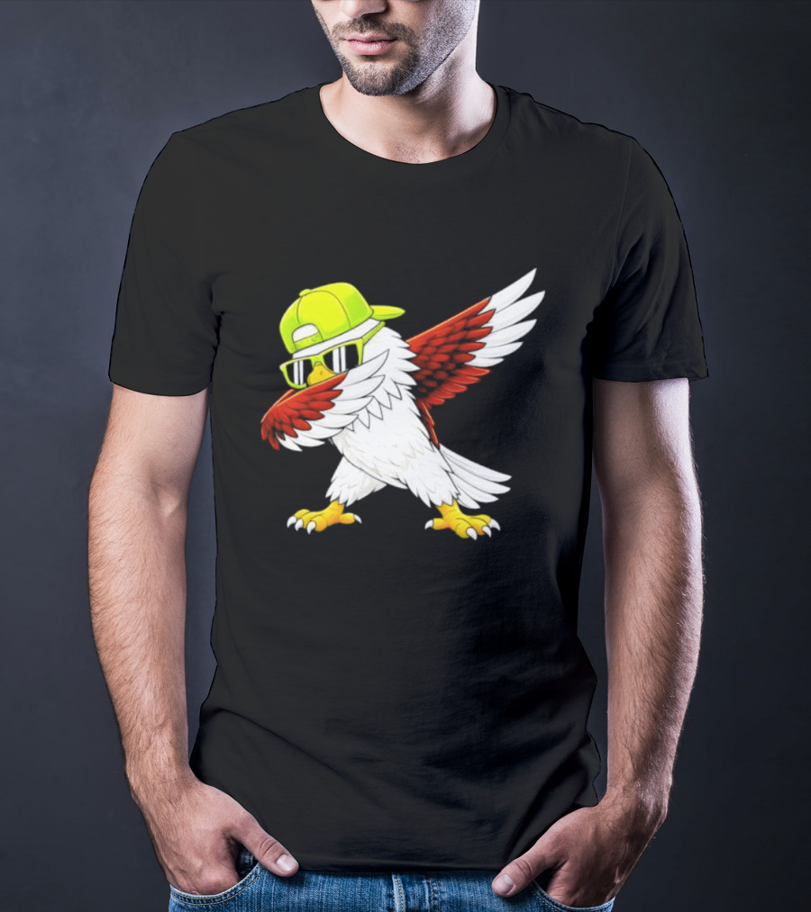 Sea Hawk Dabbing Bird In Neon Cap Football Fan Fun T-Shirt