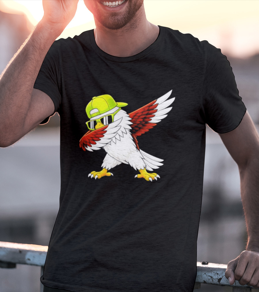 Sea Hawk Dabbing Bird In Neon Cap Football Fan Fun T-Shirt