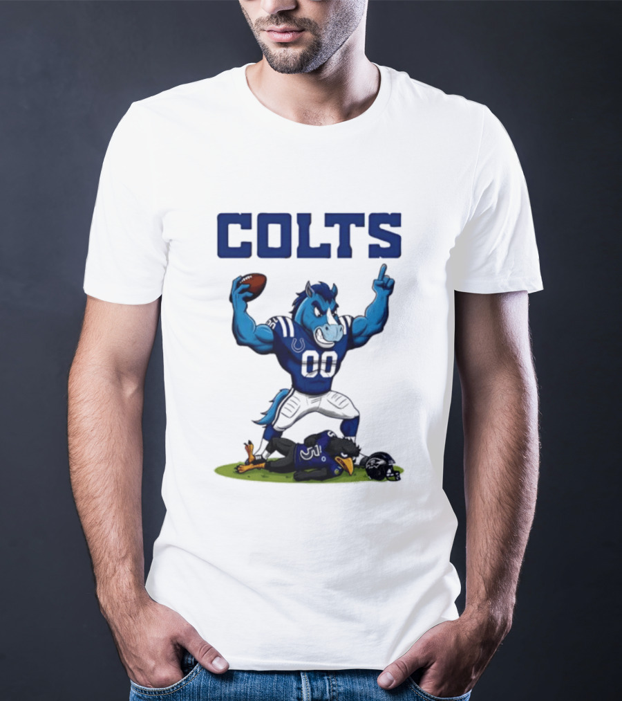 Indianapolis Colts Horse Mascot Defeats Baltimore Ravens Bird Rivalry Football Showdown T-Shirt