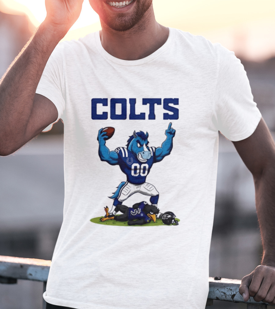 Indianapolis Colts Horse Mascot Defeats Baltimore Ravens Bird Rivalry Football Showdown T-Shirt