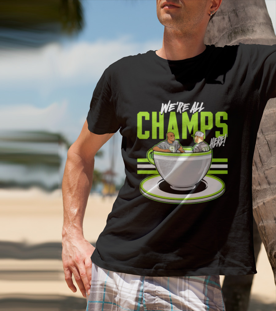 We're All Champs Here Kenneth Walker III Sam Darnold Seattle Tea Cup T-Shirt