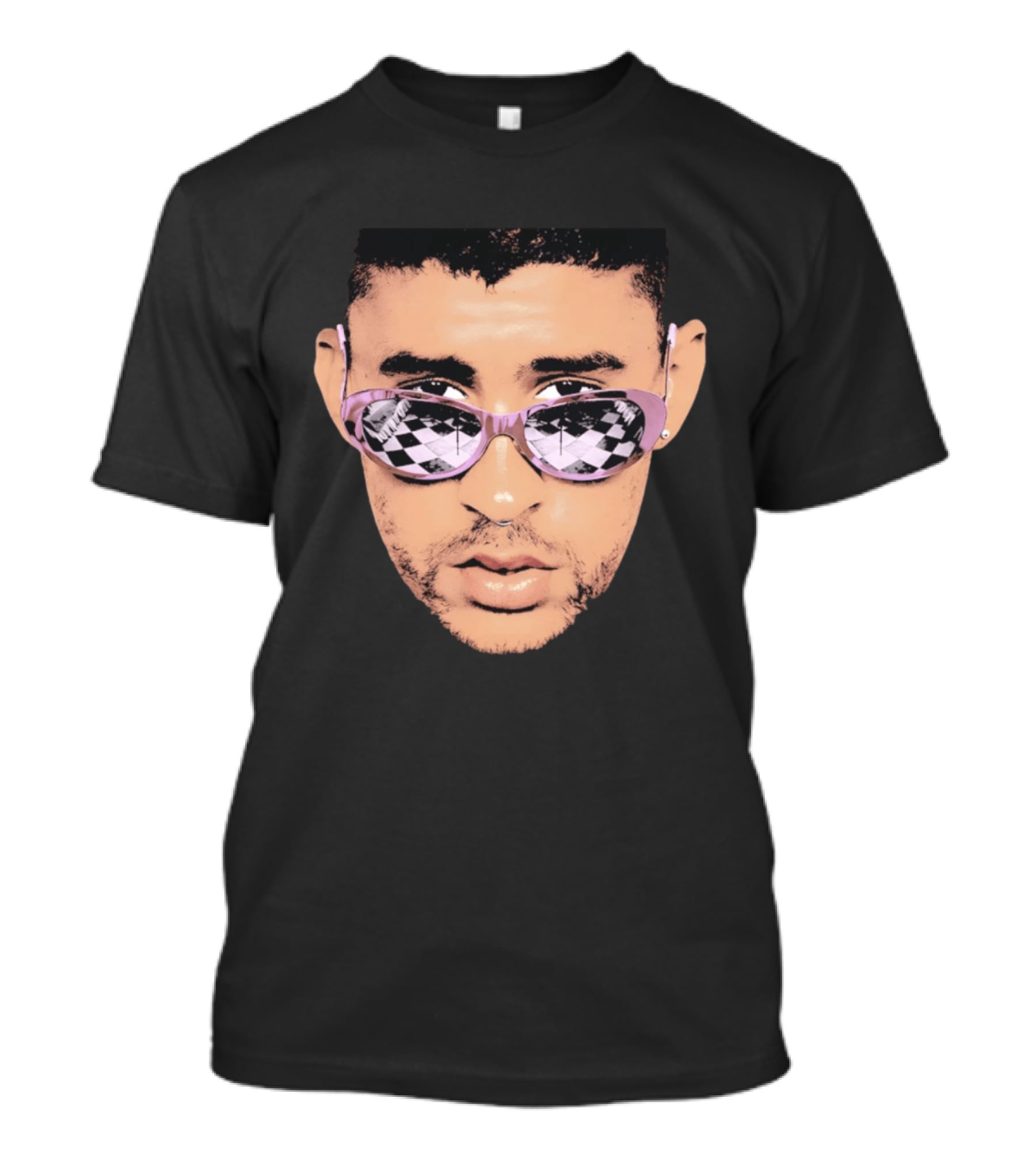 Bad Bunny Big Face Pastel Sunglasses Checkered T-Shirt