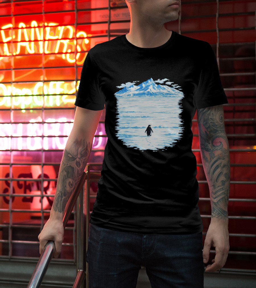 Penguin But Why Snowy Mountain Reflection T-Shirt