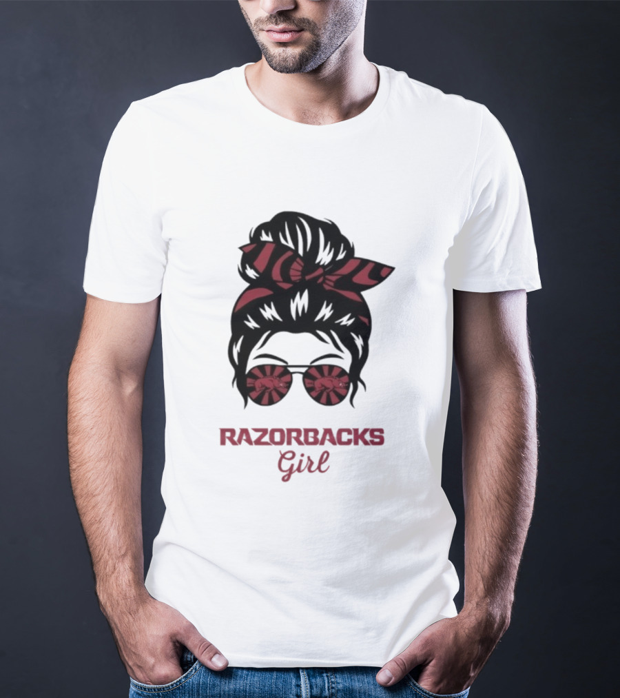Razorbacks Girl Messy Bun Sunglasses T-Shirt