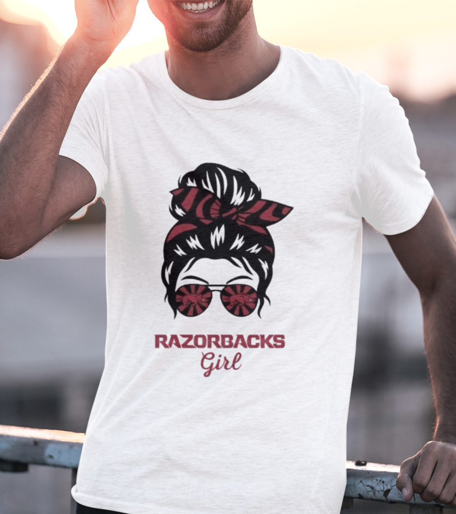 Razorbacks Girl Messy Bun Sunglasses T-Shirt