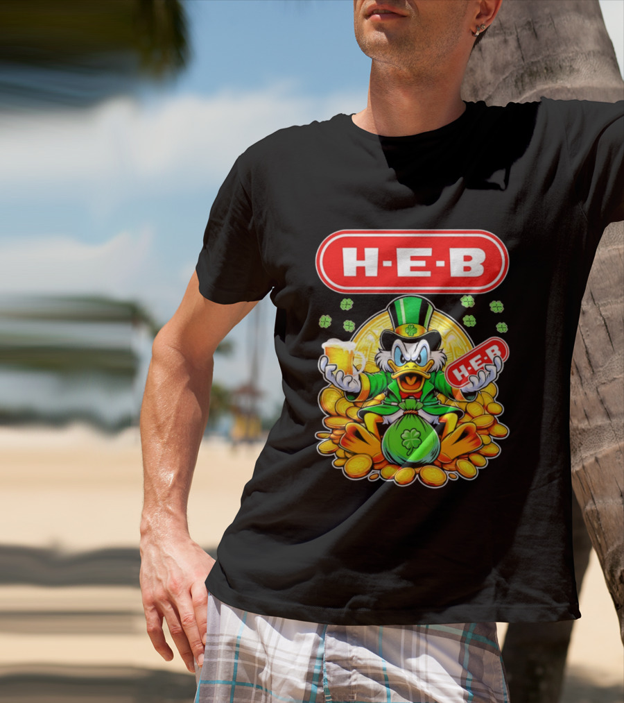 H E B St Patricks Day Scrooge McDuck Coins And Clover Hat T-Shirt