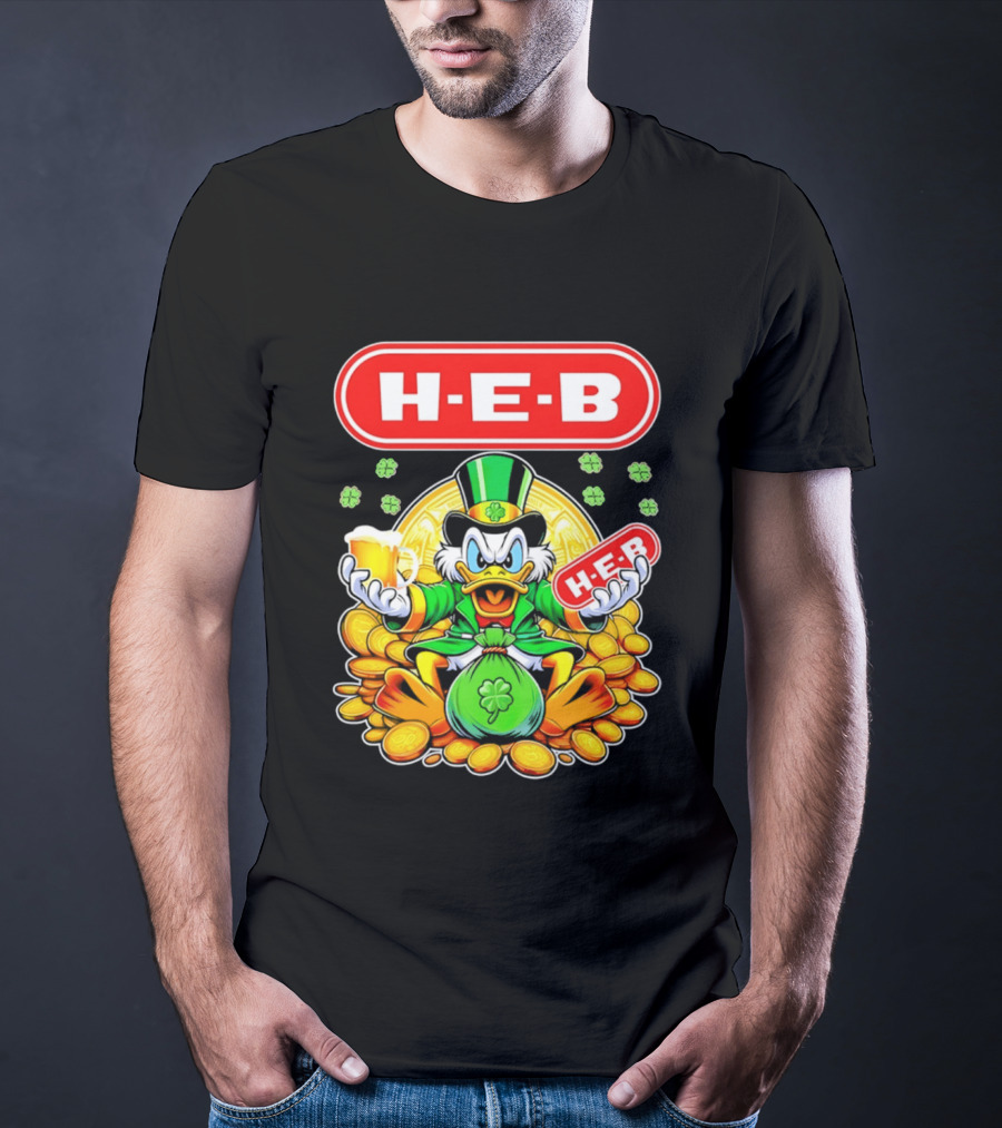H E B St Patricks Day Scrooge McDuck Coins And Clover Hat T-Shirt