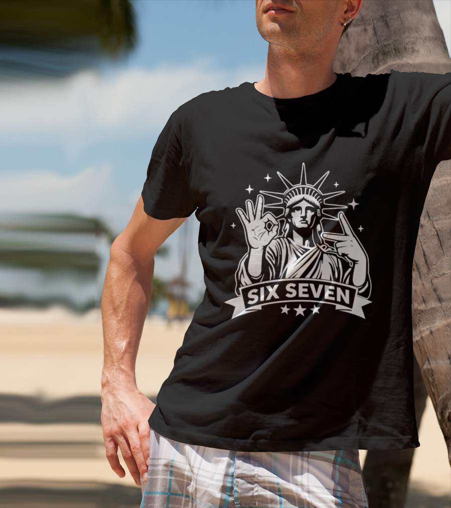 Statue Of Liberty Six Seven Hand Gesture Stars T-Shirt