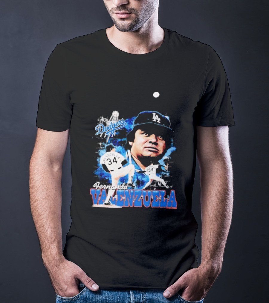 Los Angeles Dodgers Fernando Valenzuela Legendary Pitcher Icon Blue T-Shirt