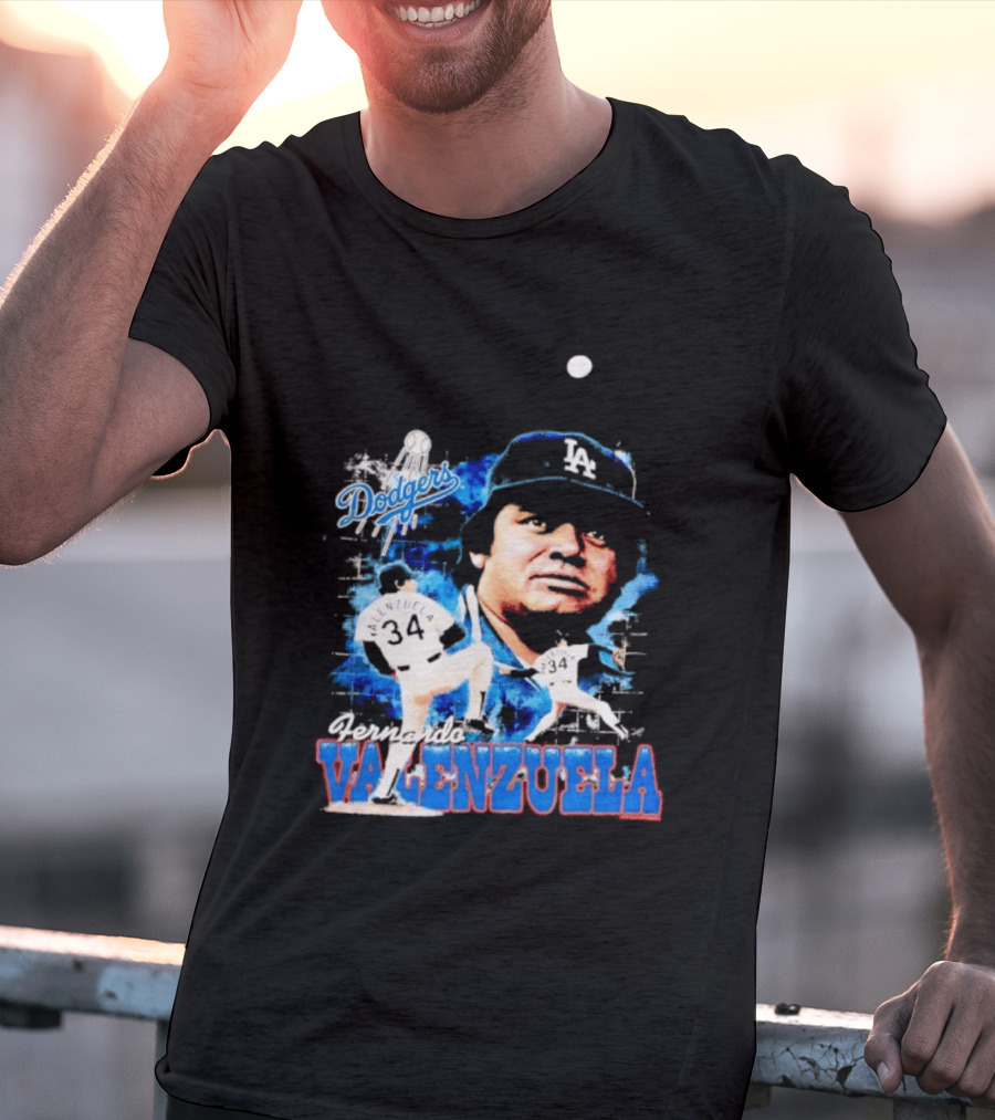 Los Angeles Dodgers Fernando Valenzuela Legendary Pitcher Icon Blue T-Shirt