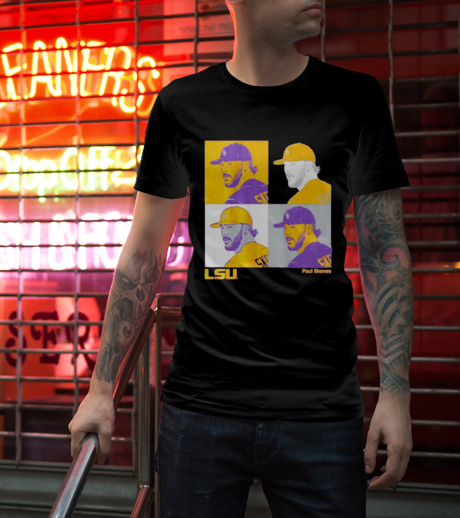 LSU Baseball Paul Skenes Colorful Collage Panels T-Shirt