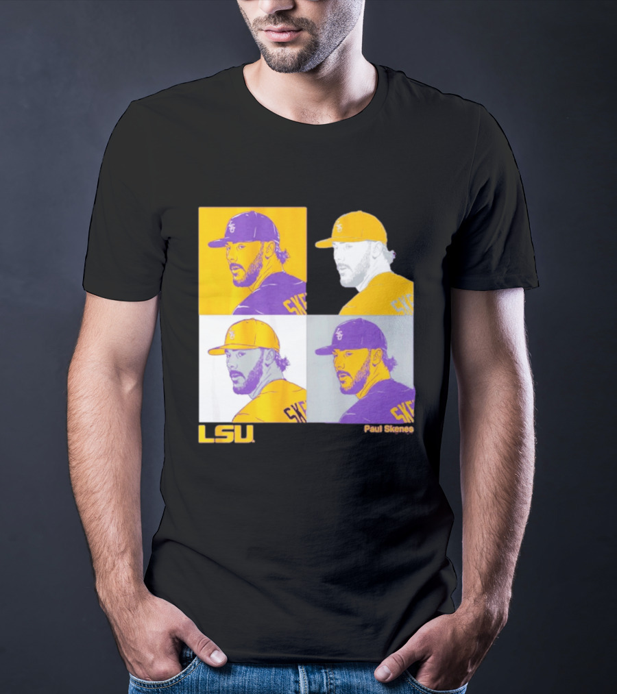 LSU Baseball Paul Skenes Colorful Collage Panels T-Shirt
