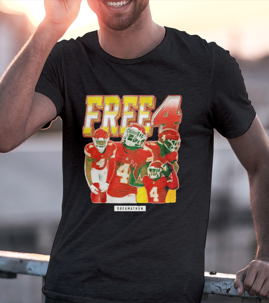 Free 4 Dreamathon Player Collage Red Football Jersey Number 4 T-Shirt