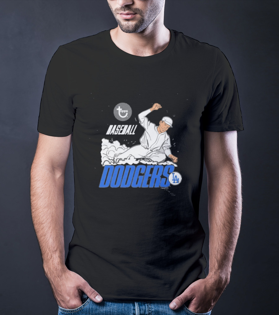 Dodgers LA Baseball Cartoon Topps MLB Raglan T-Shirt