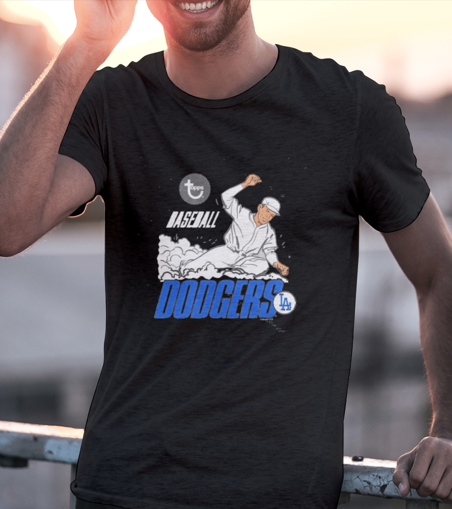 Dodgers LA Baseball Cartoon Topps MLB Raglan T-Shirt