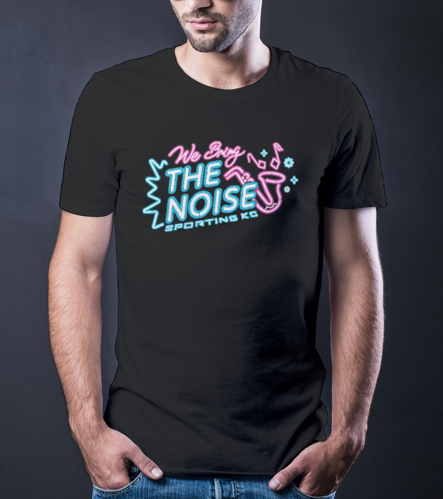 We Bring The Noise Sporting KC Blue Pink Saxophone T-Shirt