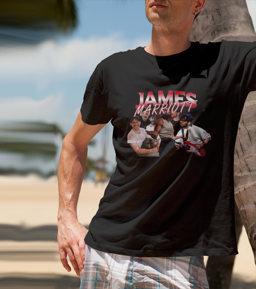 James Marriott Musician Collage With Guitar And Cat T-Shirt