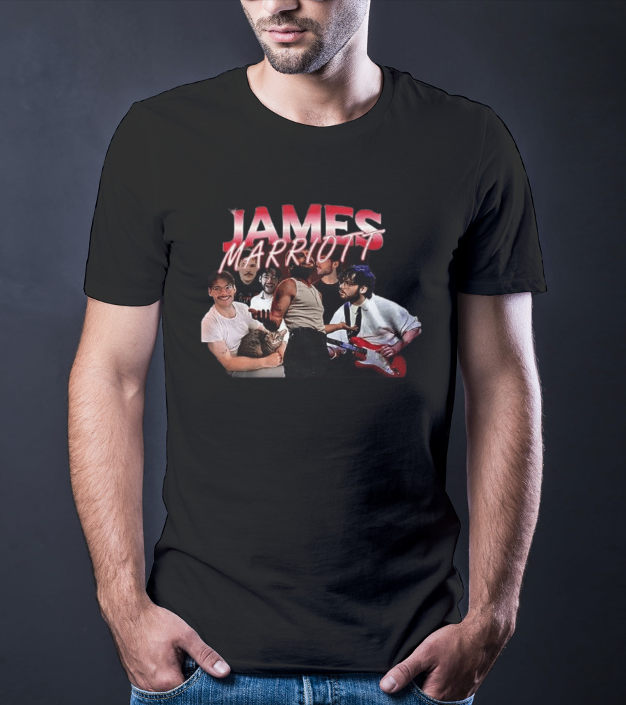 James Marriott Musician Collage With Guitar And Cat T-Shirt