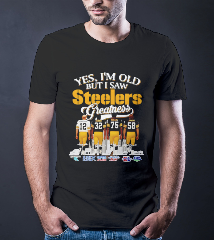 Yes I'm Old But I Saw Steelers Greatness Harris Greene Lambert Bradshaw Super Bowl Champs T-Shirt