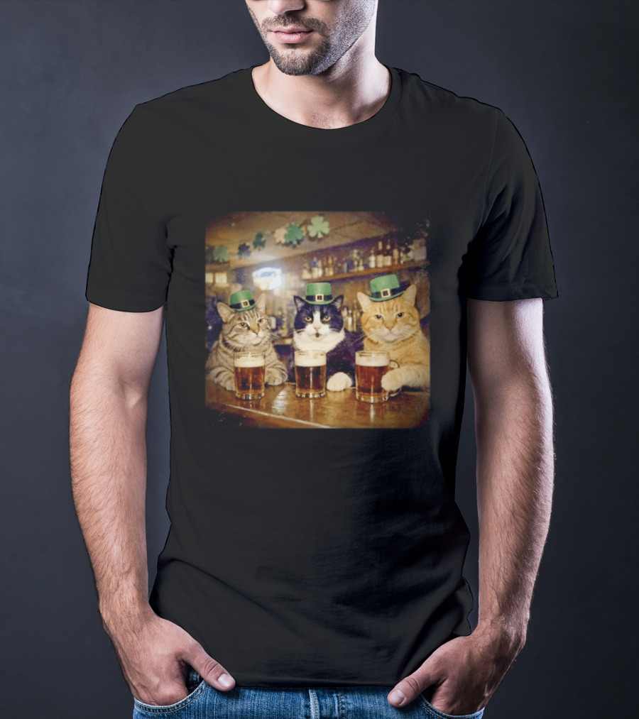 Saint Patrick's Day Cats With Green Hats Cheers T-Shirt