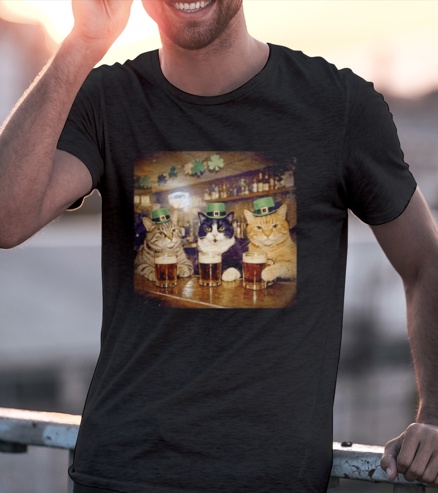 Saint Patrick's Day Cats With Green Hats Cheers T-Shirt