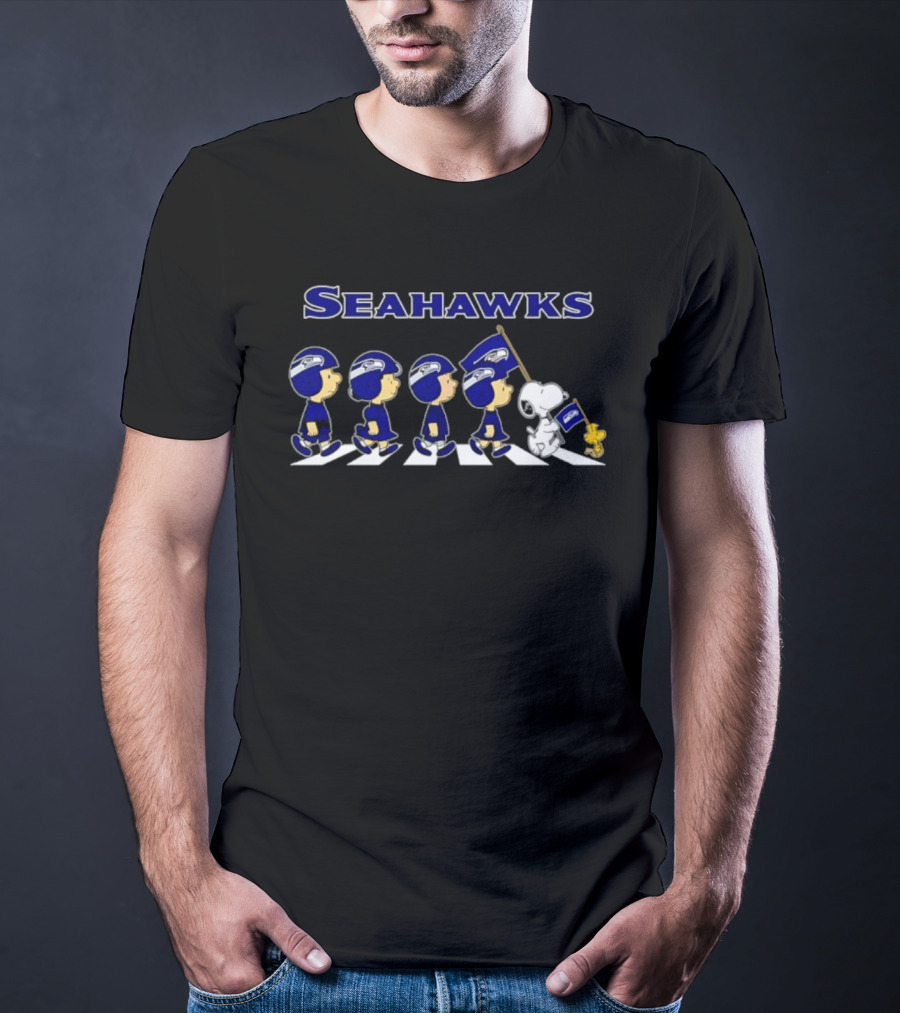 Seattle Seahawks Peanuts Characters Walking Football Fan T-Shirt