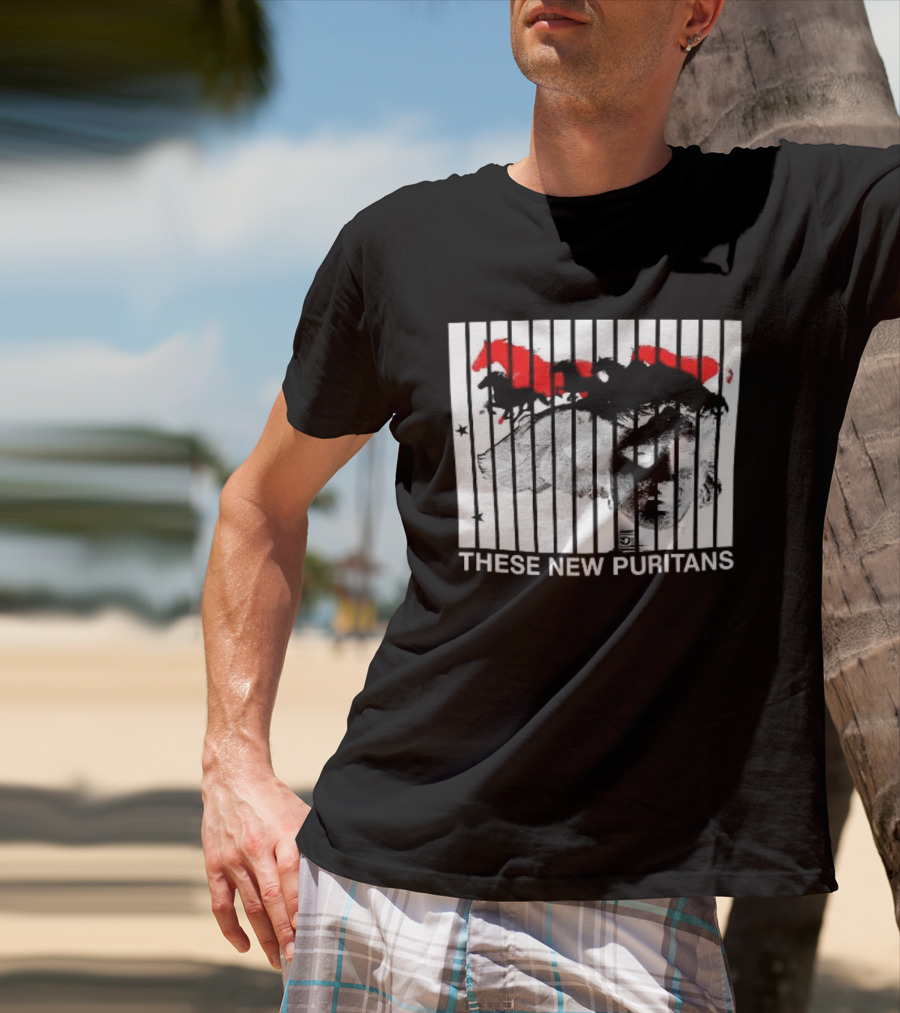 These New Puritans Face And Red Abstract Paint Stripes T-Shirt