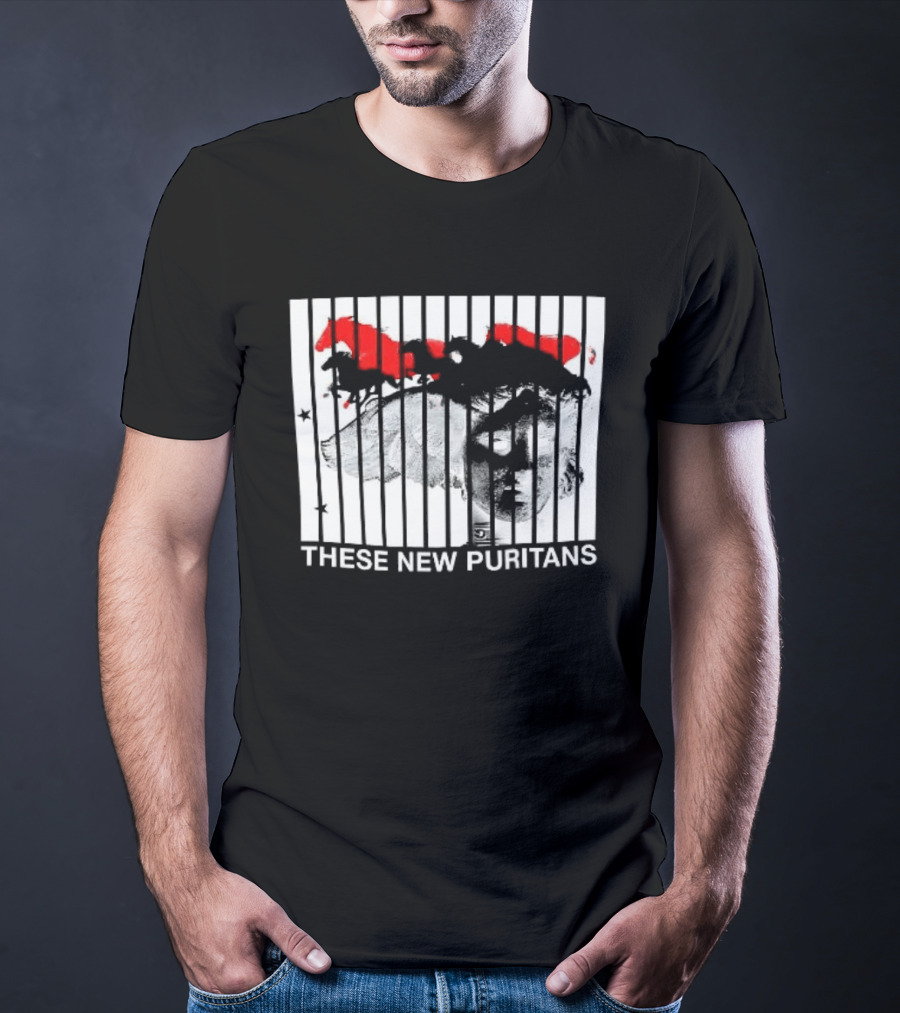 These New Puritans Face And Red Abstract Paint Stripes T-Shirt