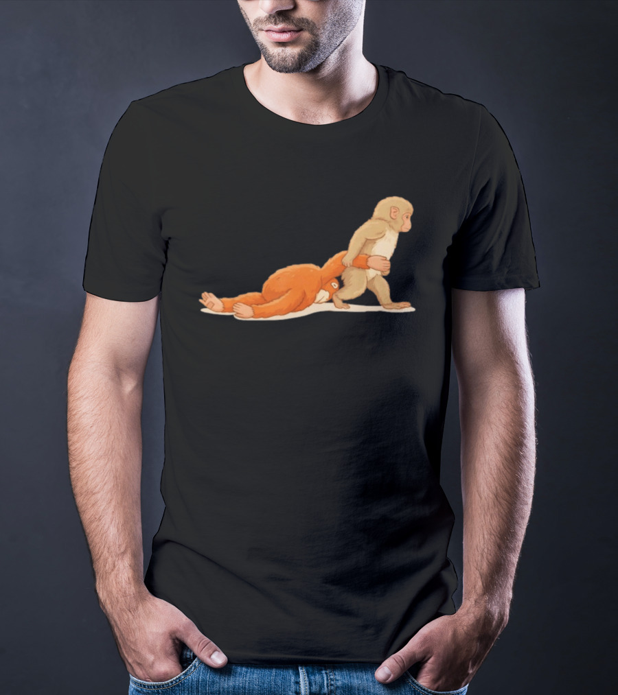 Baby Monkey Punch Hilarious Cartoon Primate Scene T-Shirt